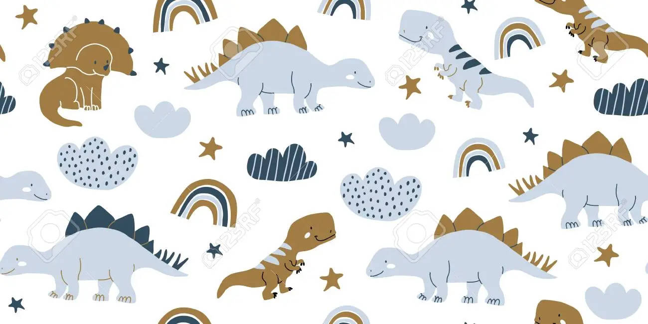 Buntgemustertes Motiv Mit Niedlichen Dinosauriern Wallpaper