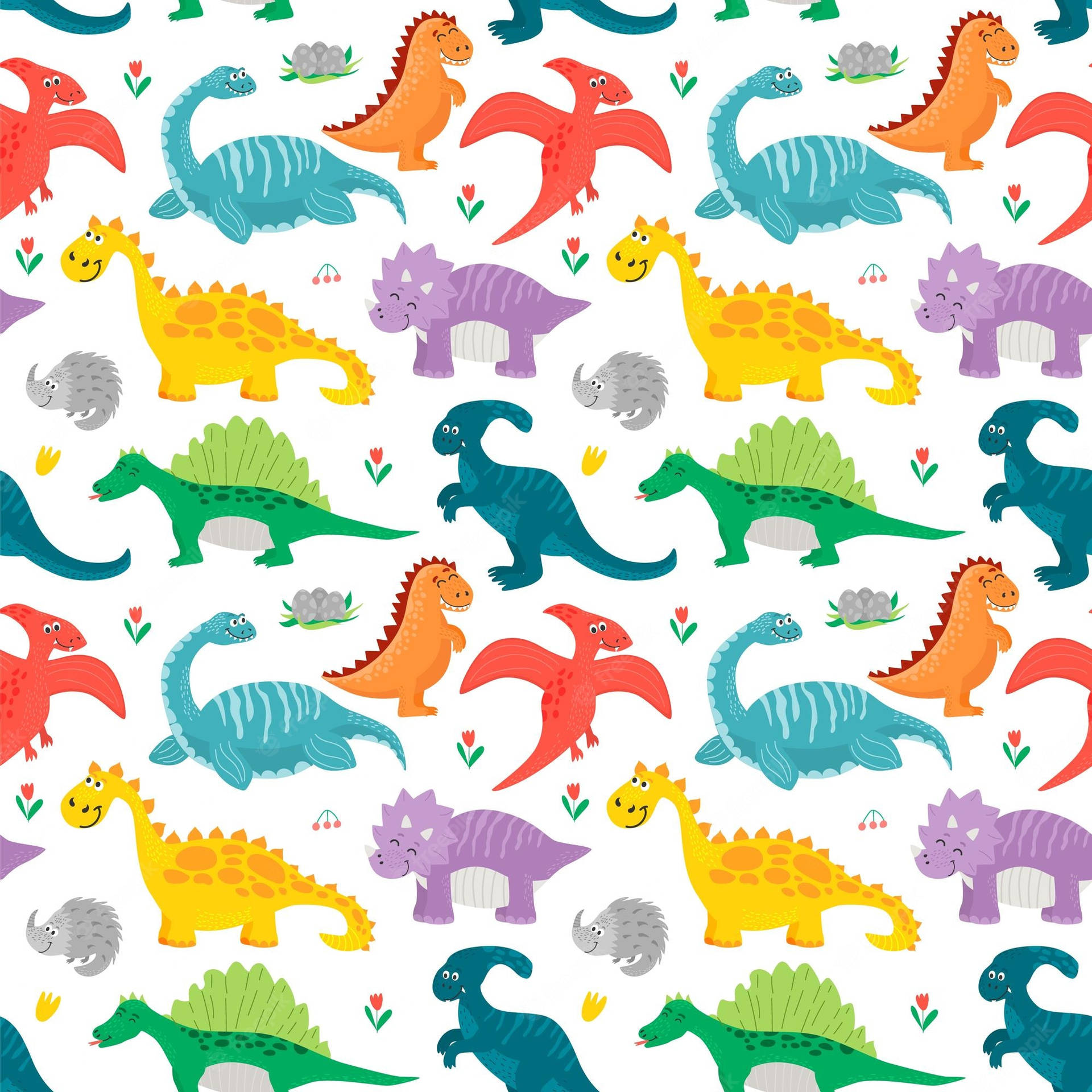 Adorable Dinosaur Pattern Wallpaper
