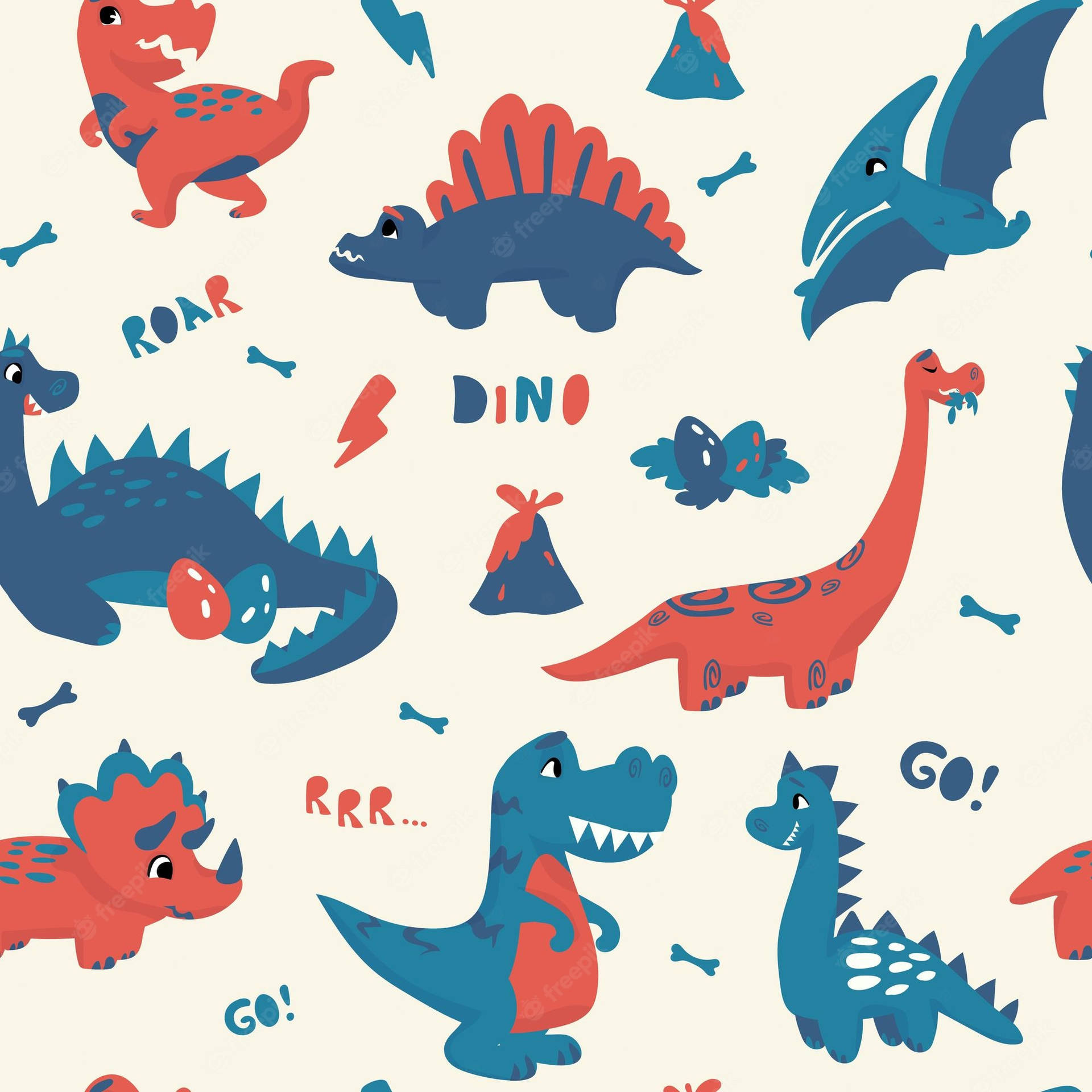 Look Up to the Sky and See the Cute Dinosaur Pattern Wallpaper