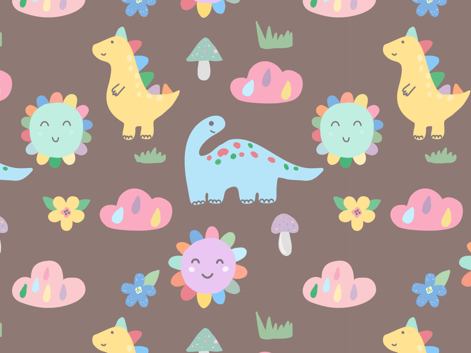Brighten up your day with a Cute Dinosaur Pattern Wallpaper