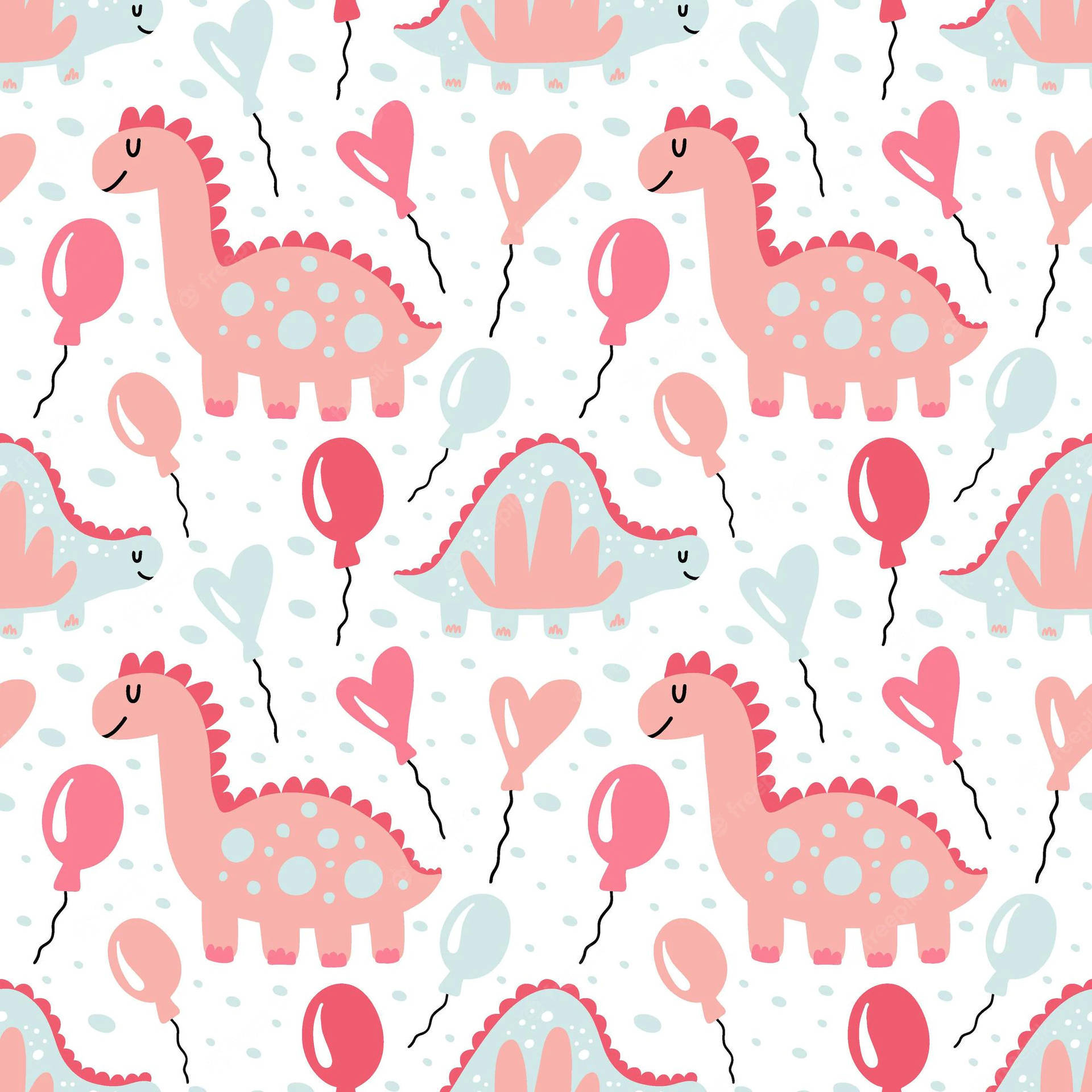 Cute Dinosaurs And Balloons Pattern Wallpaper
