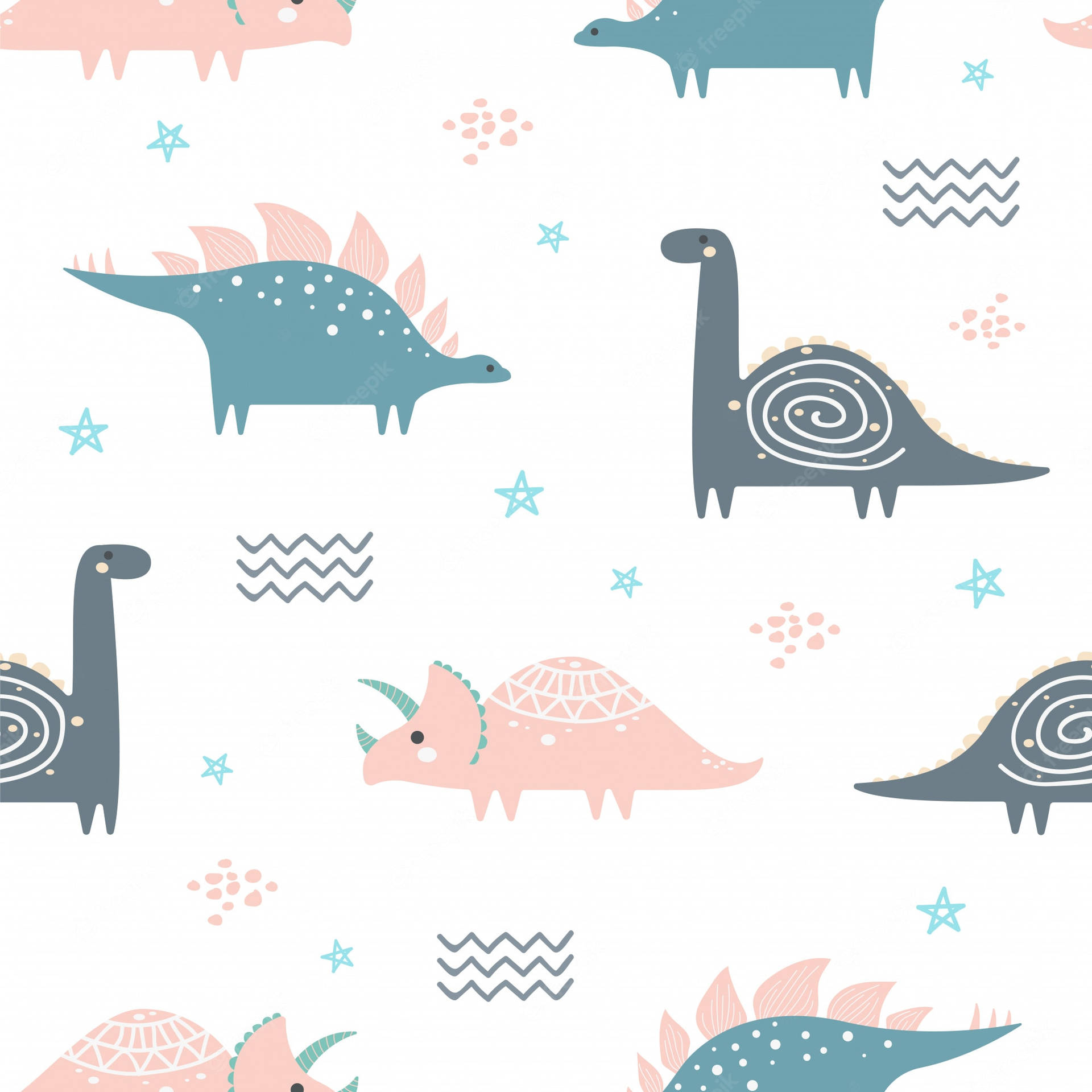 Cute Dinosaurs Pattern With Stars And Stars Wallpaper