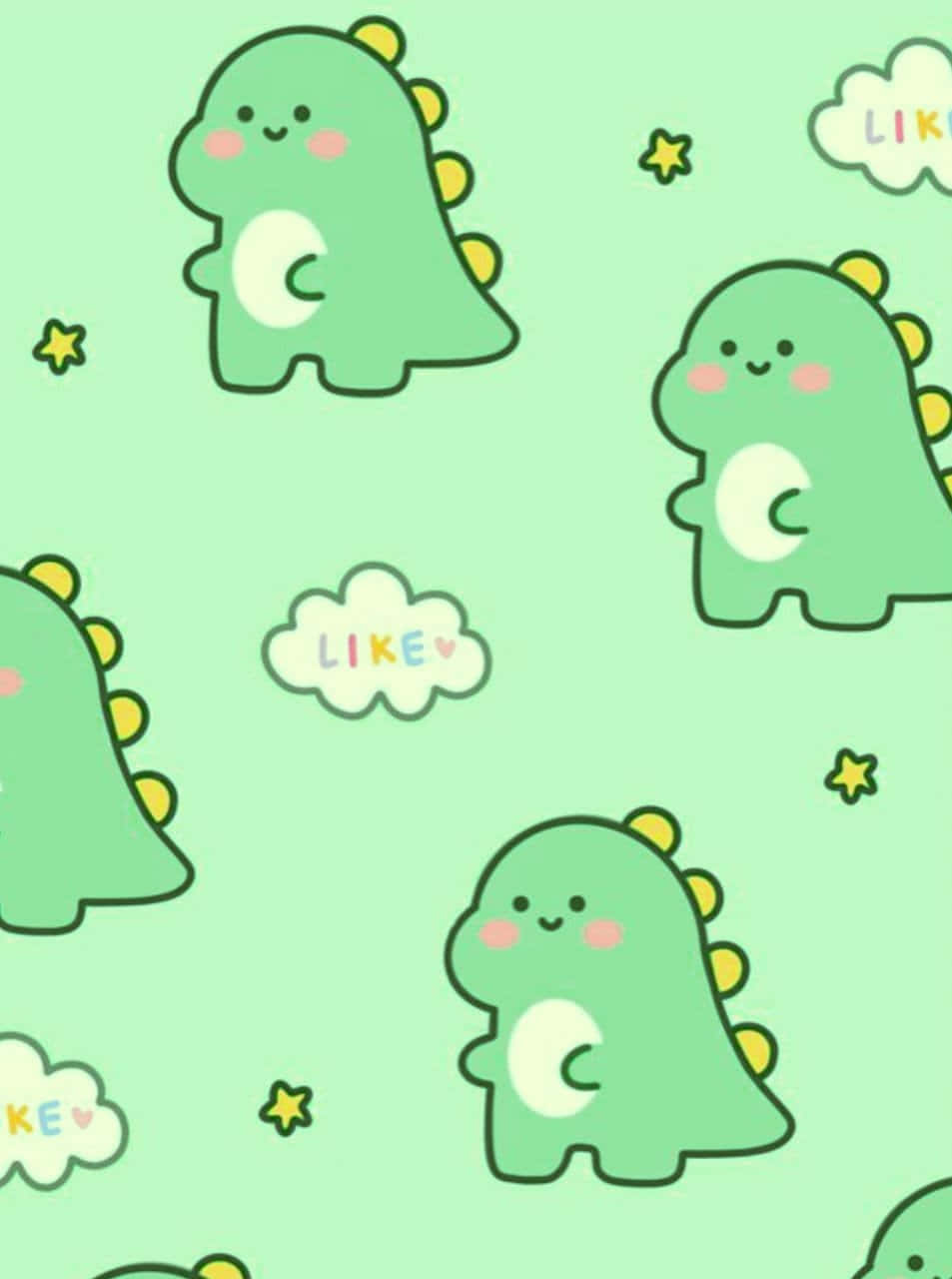 Cute_ Dinosaur_ Pattern_ Green_ Background Wallpaper