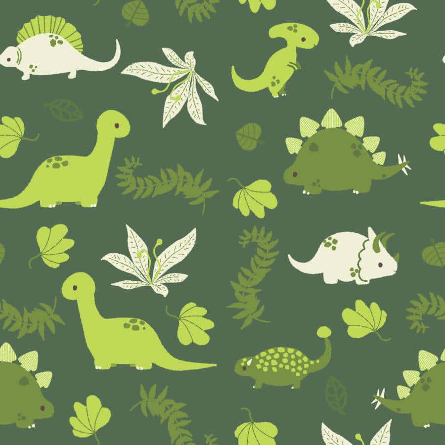 Cute_ Dinosaur_ Pattern_ Green_ Background.jpg Wallpaper