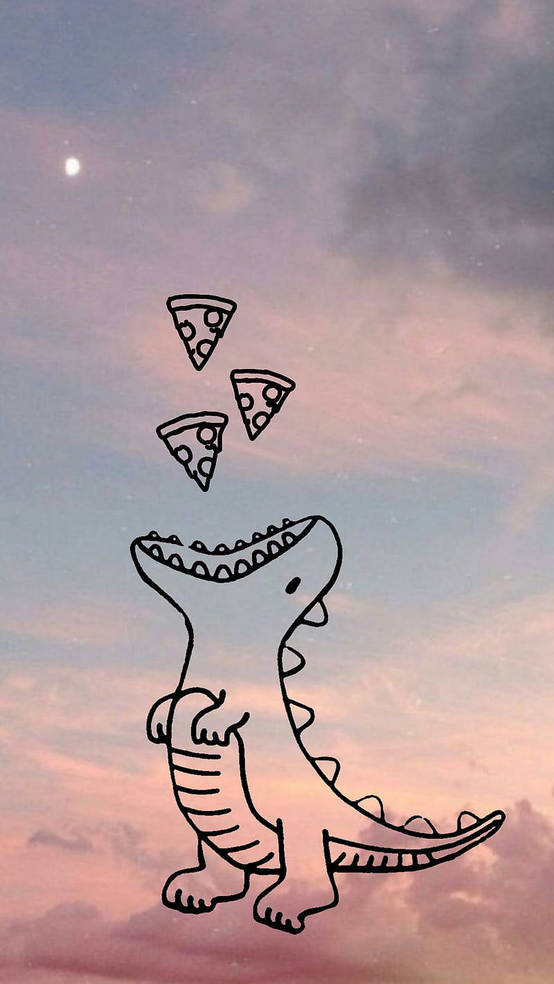 Cute Dinosaur Phone Eating Pizza Wallpaper