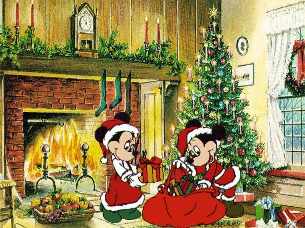 Cute Disney Christmas Mickey And Minnie Mouse Wallpaper
