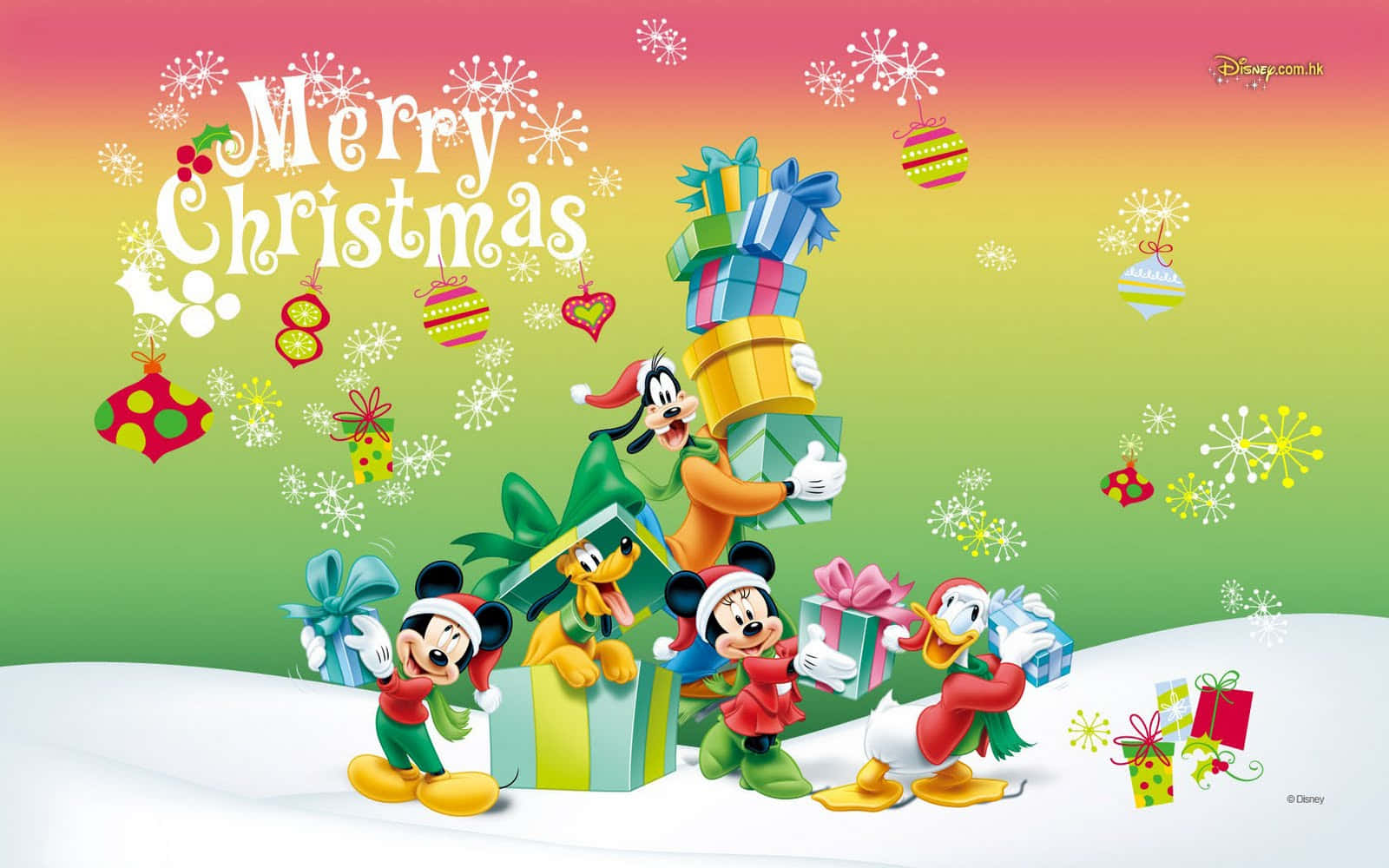 Cute Disney Christmas Mickey Mouse Friends And Gifts Wallpaper