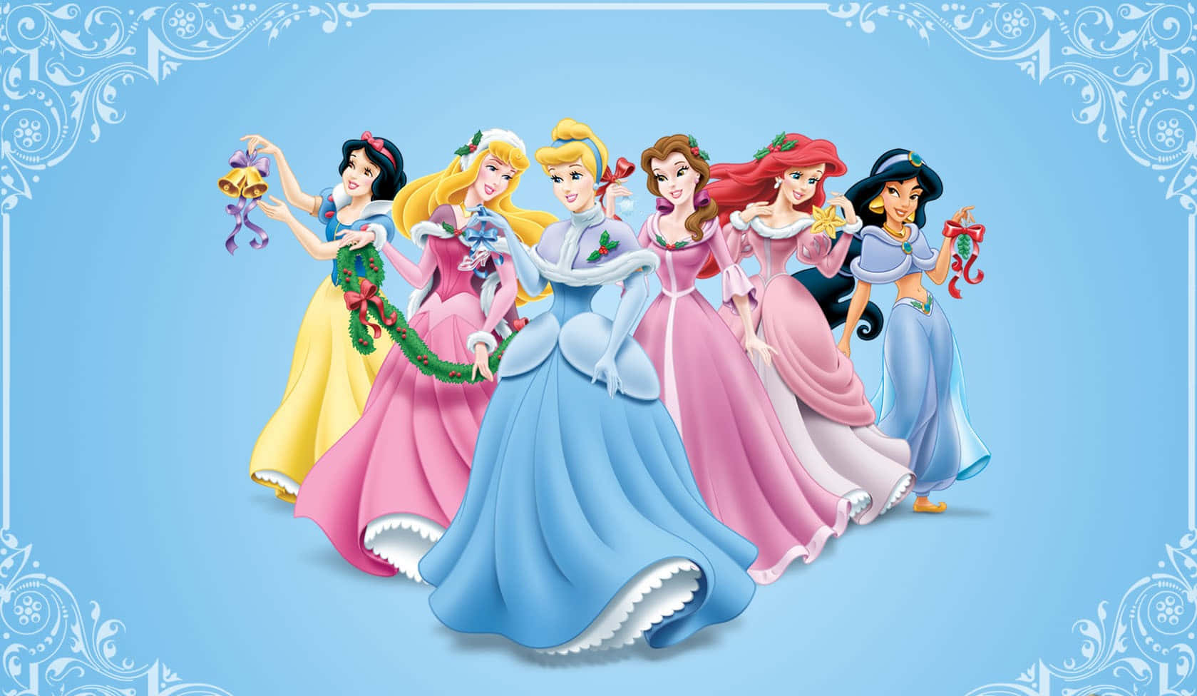 Sød Disney Jule Se Søstre Prinsesser Tapet Wallpaper