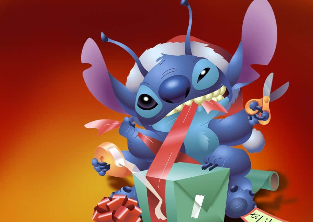 Cute Disney Christmas Stitch Wrapping Gift Wallpaper
