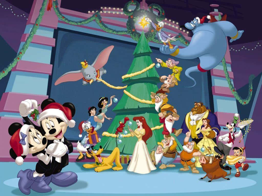 Cute Disney Christmas Tree Princesses Wallpaper