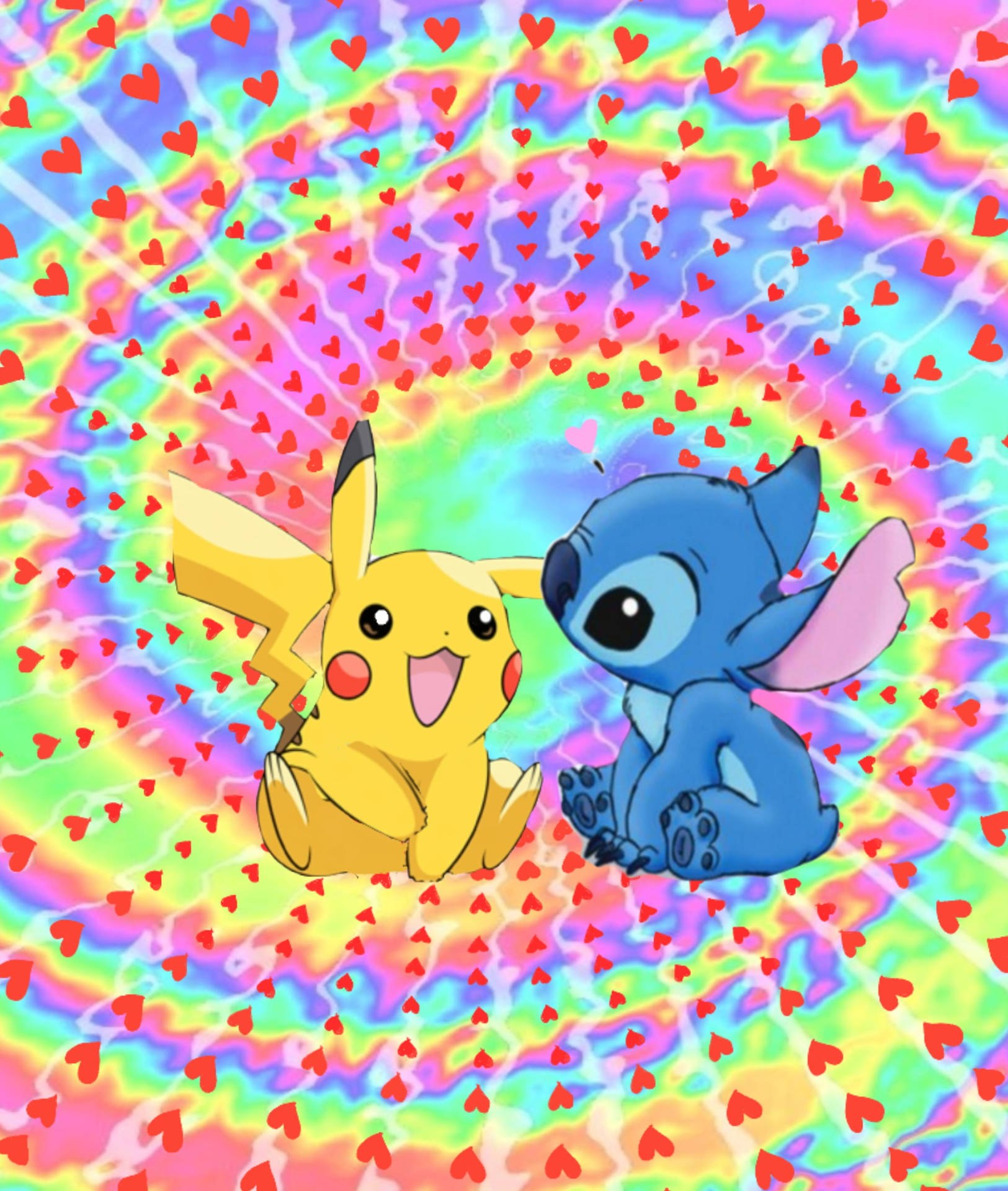 Niedlicherdisney-stitch Mit Pikachu Wallpaper