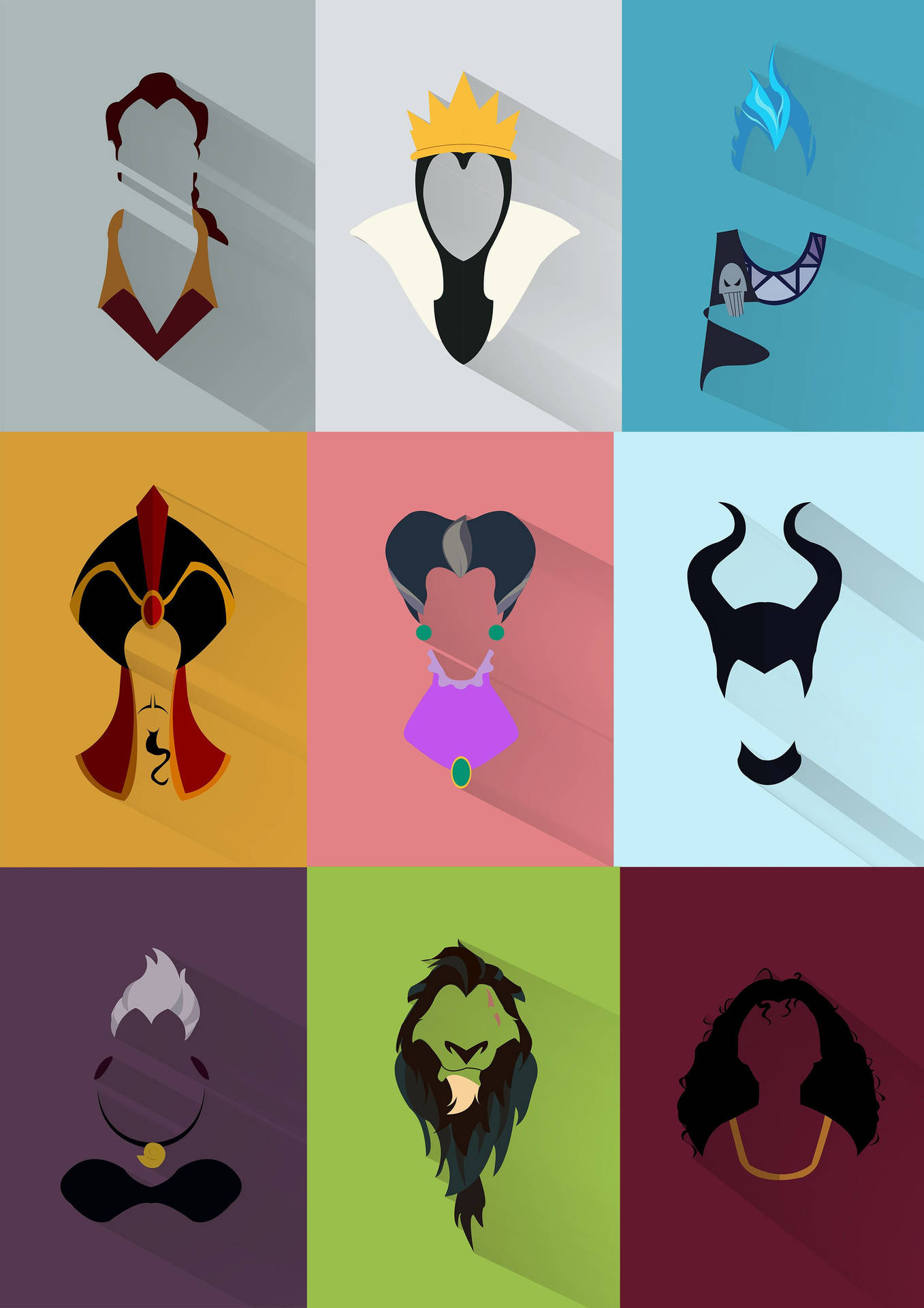 Cute Disney Villains Flat Design Wallpaper
