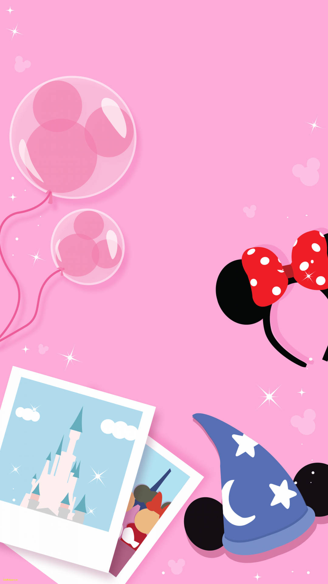 Cute Disneyland art in pink mobile phone wallpaper.