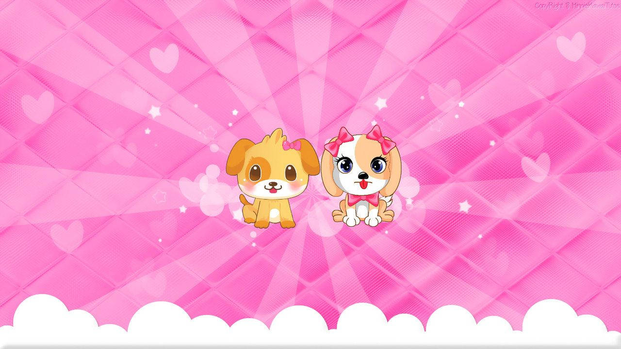 Cute Dogs On Kawaii Pink Background Wallpaper