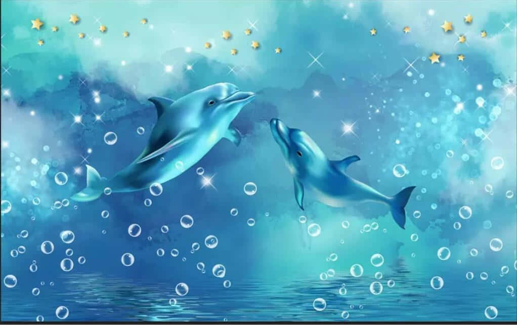 Cute Dolphin Bubbles Digital Artwork Wallpaper