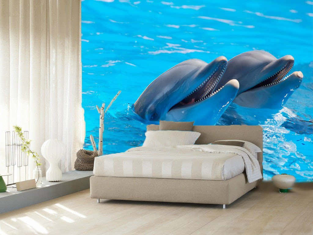 Cute Dolphin Oversized Bedroom Design Wallpaper