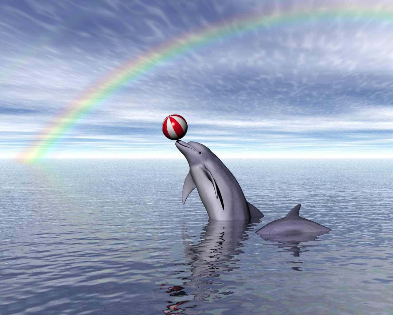 Niedlichesbild Eines Spielenden Delfins Mit Ball.