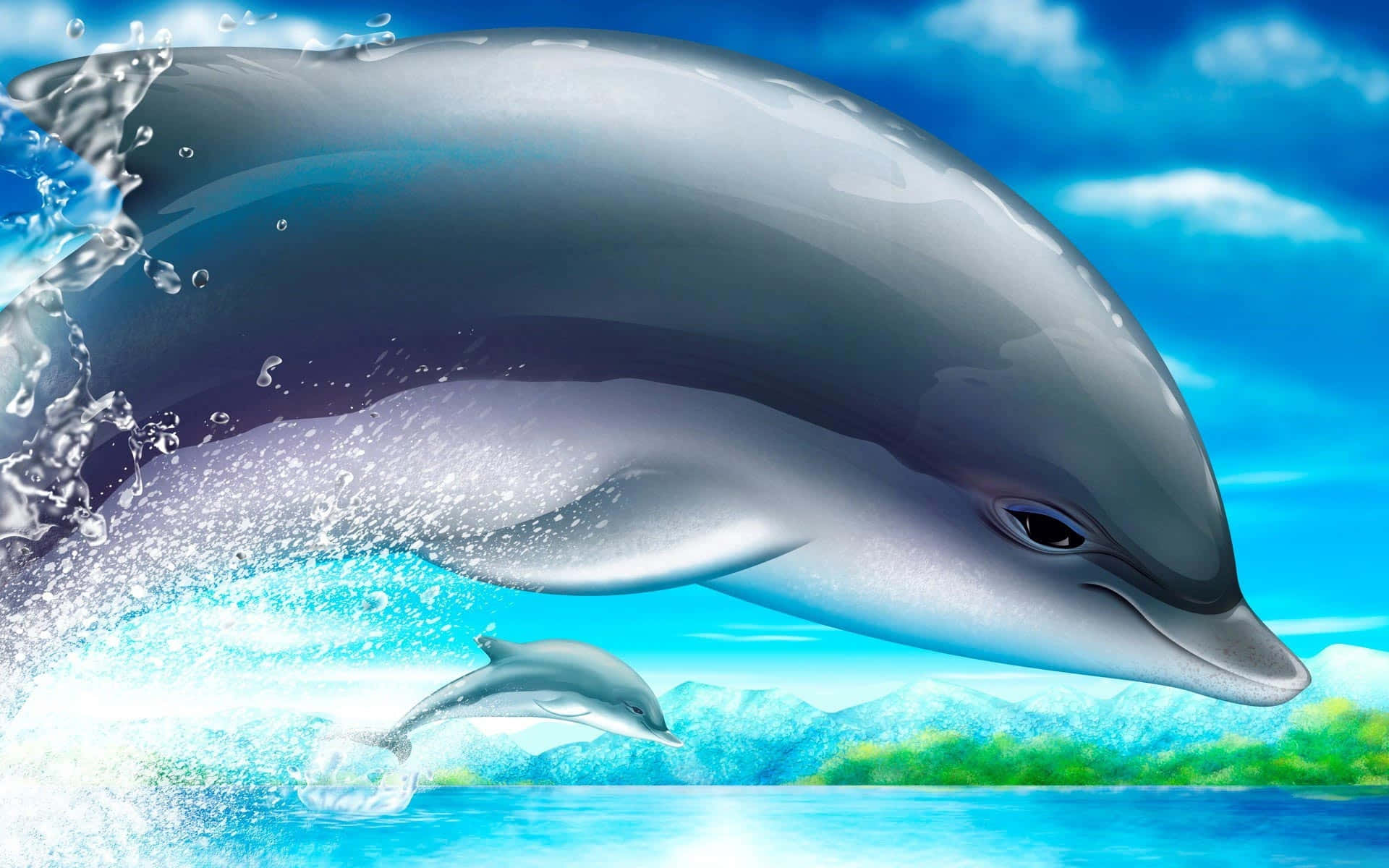 Cute Dolphins Cartoon Breaching Picture
