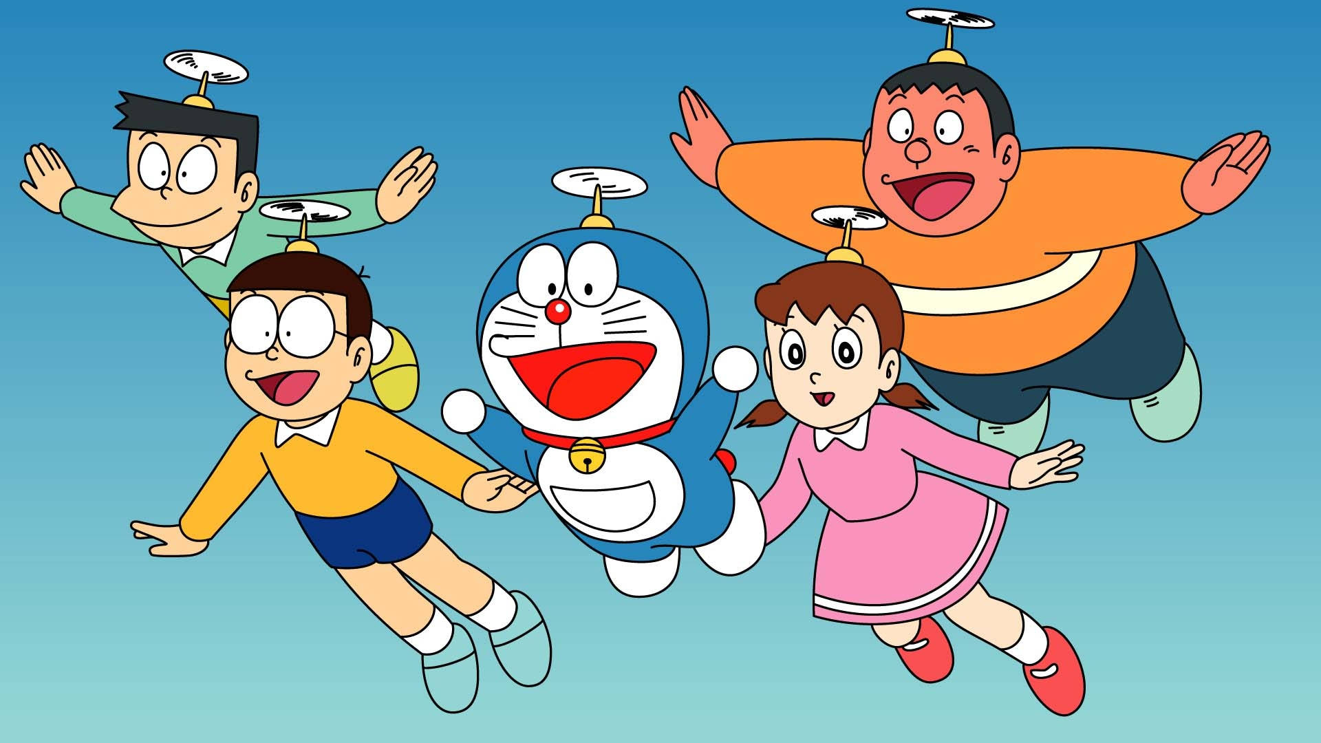 Cute Doraemon Characters Flying