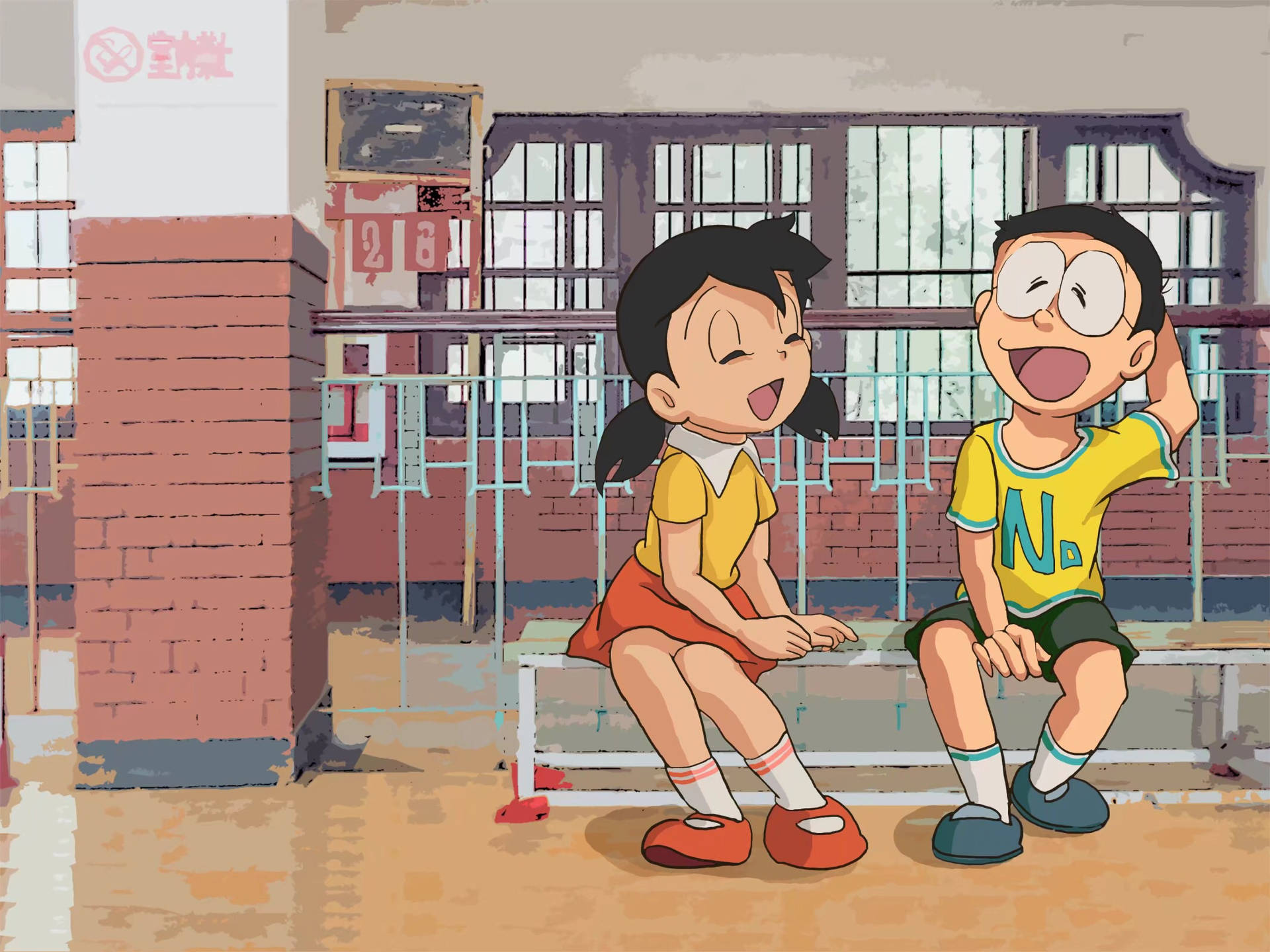 Cute Doraemon Nobita And Shizuka As Students