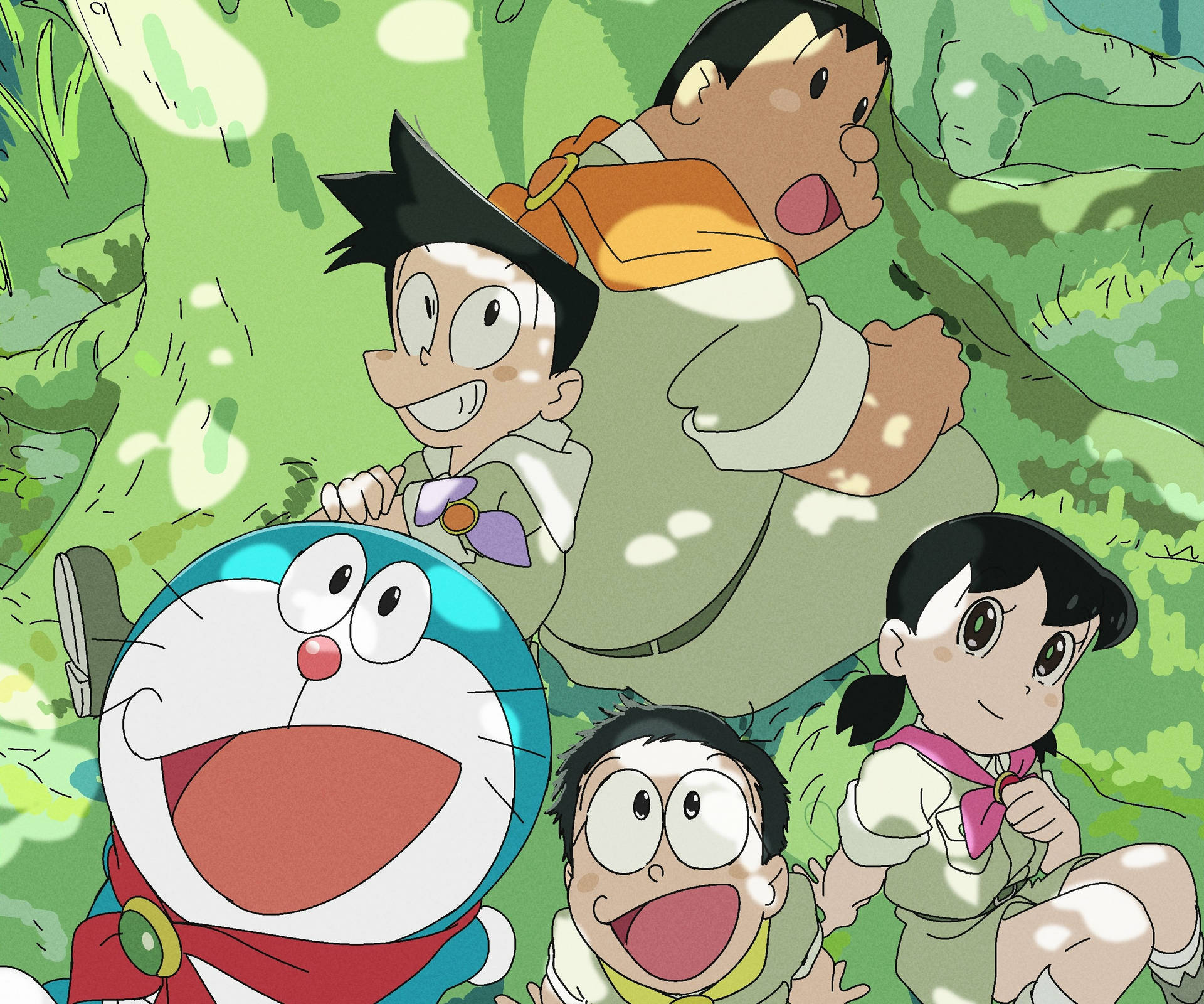 Cute Doraemon On Safari Tree