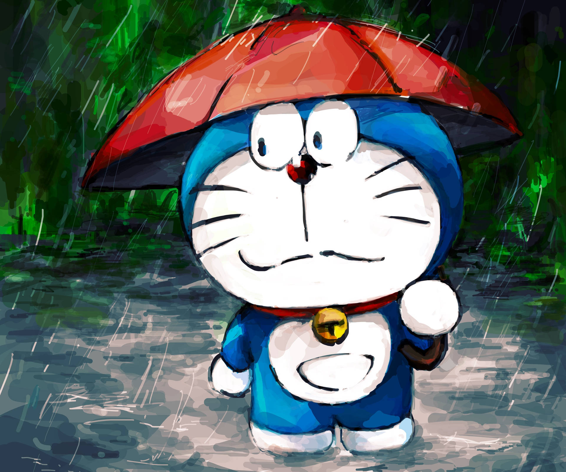 Cute Doraemon Under The Rain