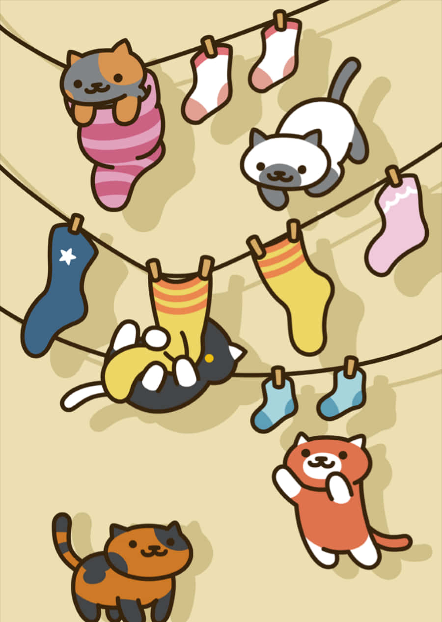Cute Playing Cats Drawing Picture