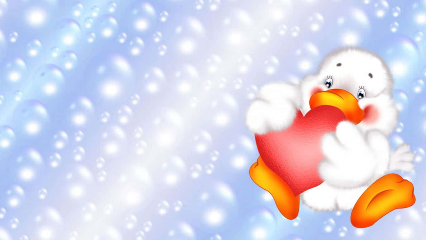 Cute Duckling Holding Heart Wallpaper
