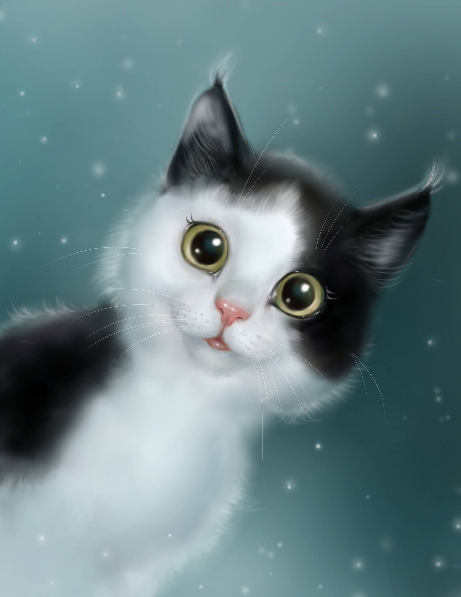 Soft dynamic painting of a cute white cat wallpaper.