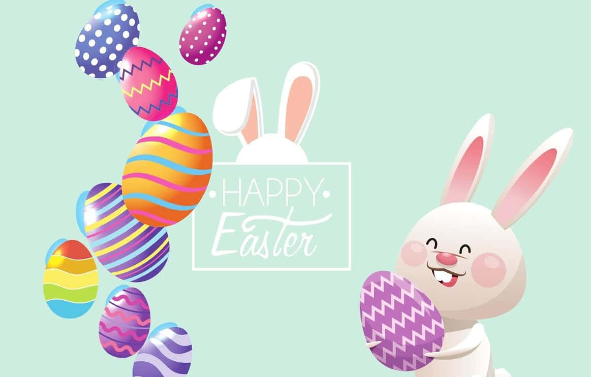 Cute Easter Bunnies and Eggs Background