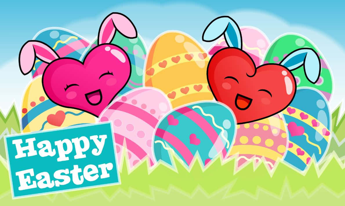 Adorable Easter Bunny and Colorful Eggs on a Floral Background