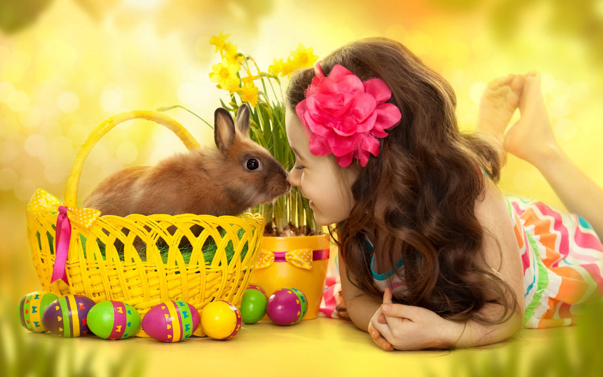 Cute Easter Bunny And Girl Wallpaper