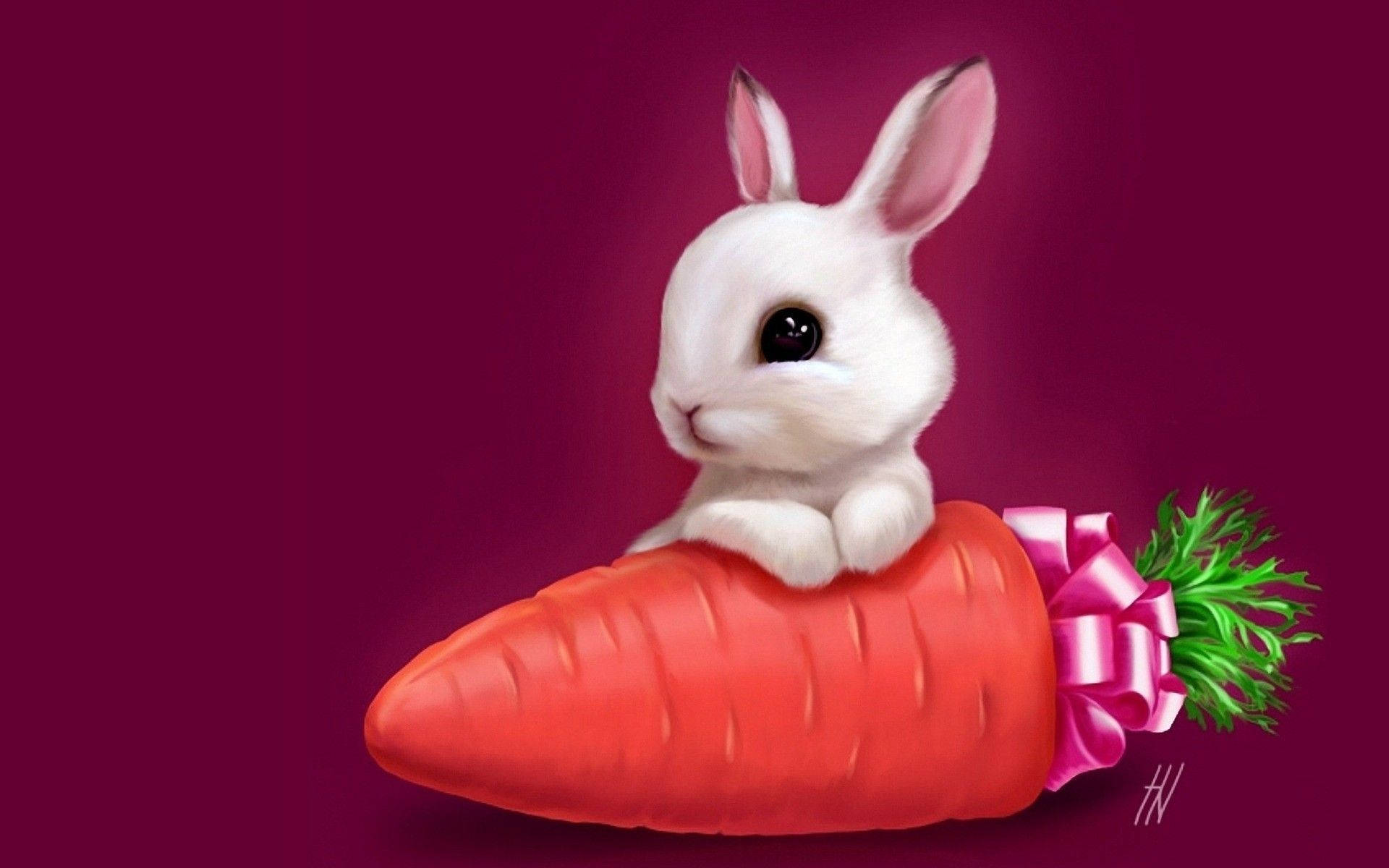 Cute Easter Bunny On Carrot Wallpaper