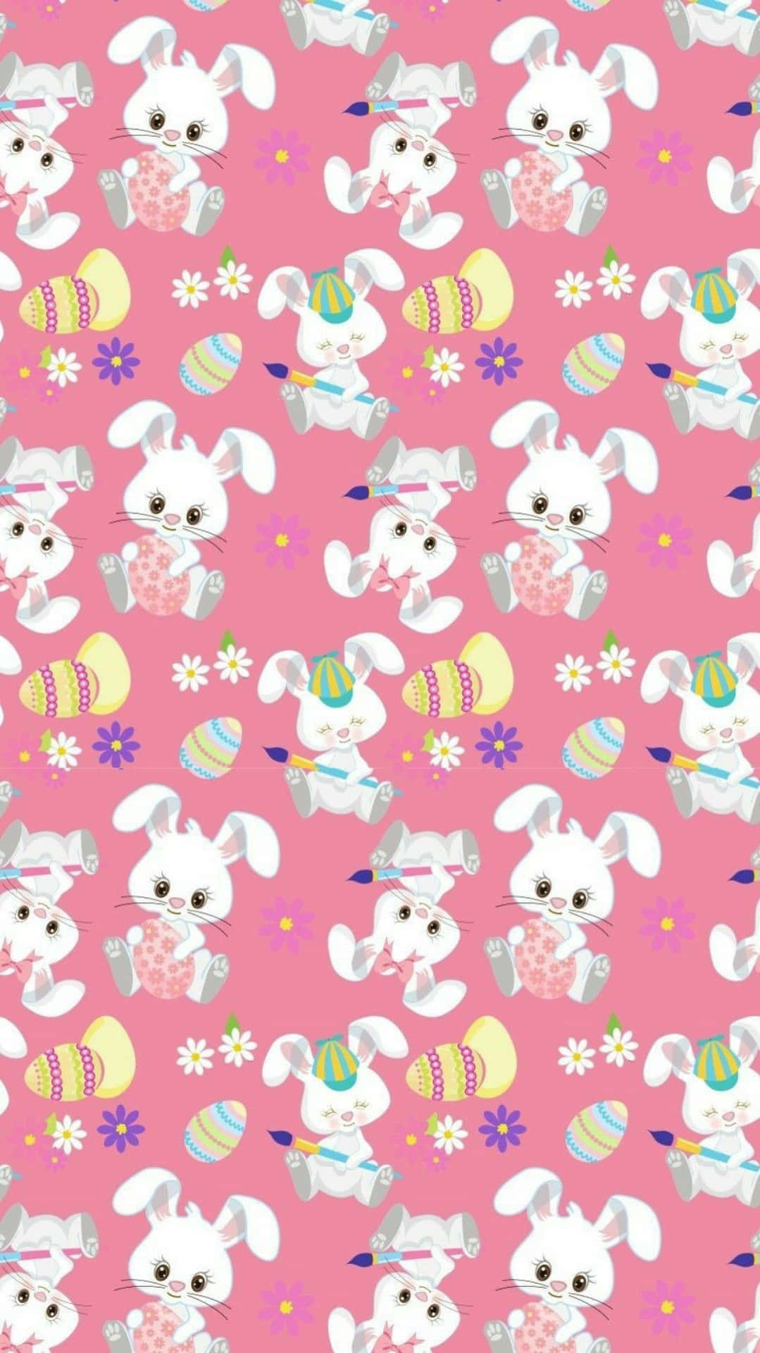 Cute Easter Iphone With Bunnies With Hats Wallpaper