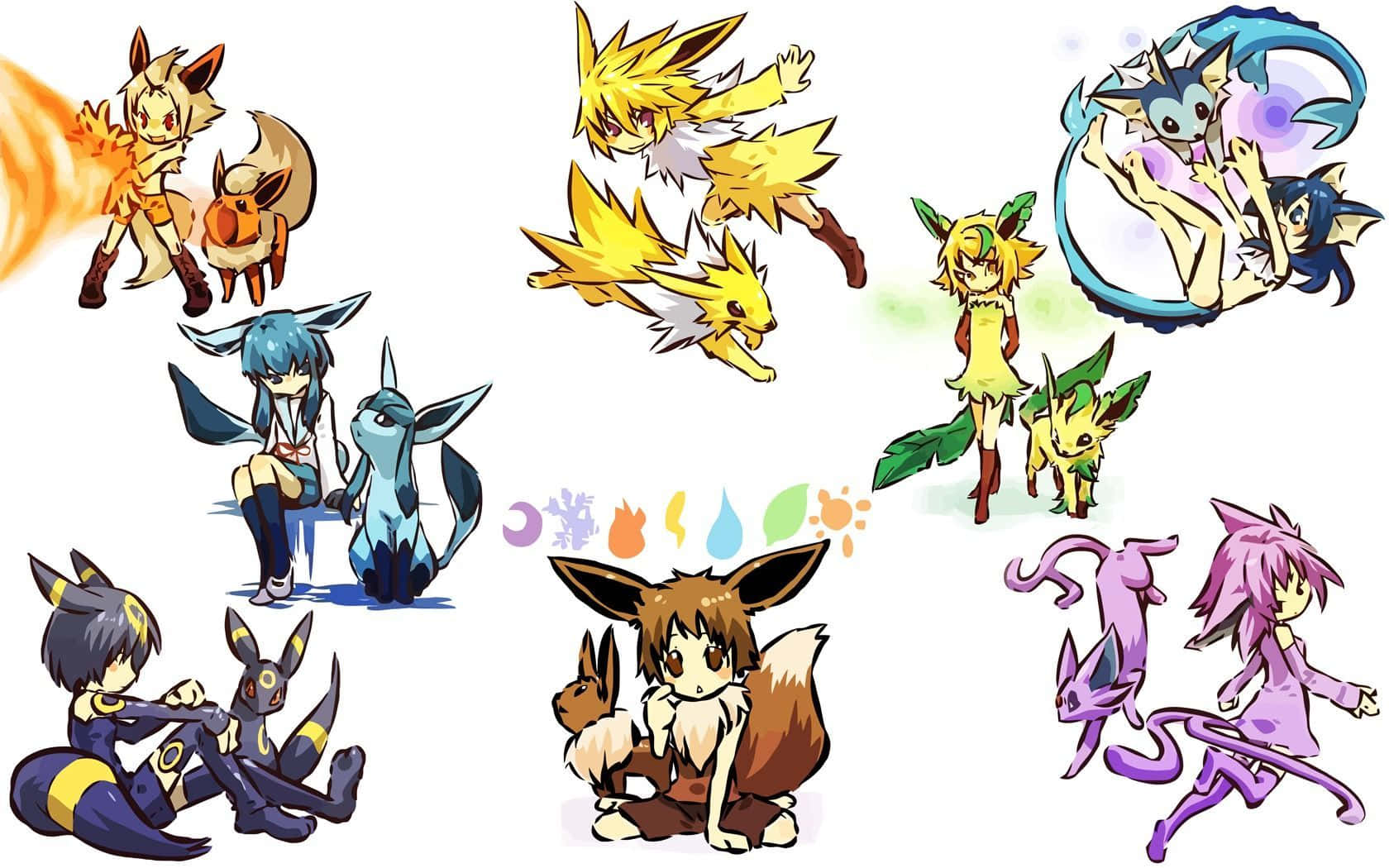Pokémonskarakterer i forskellige stillinger Wallpaper