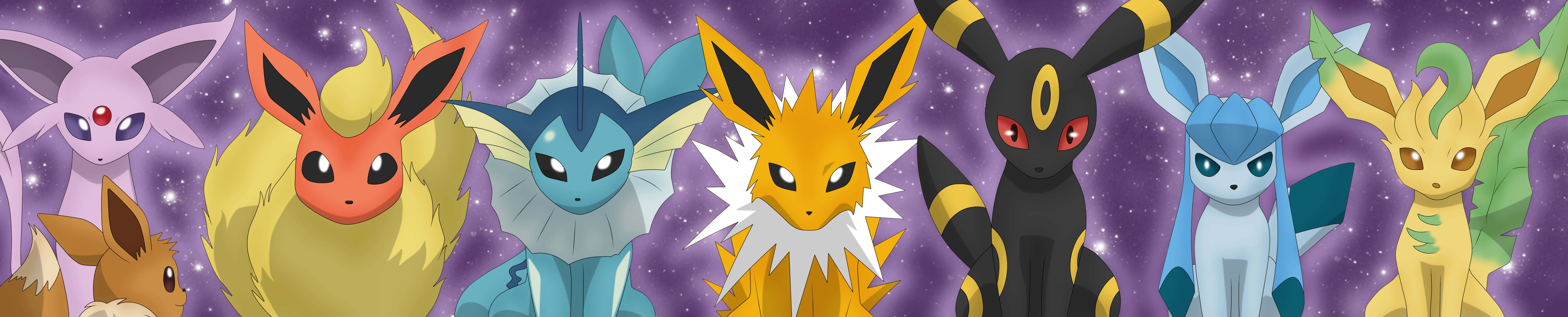 Én gruppe af Pokemon mod en lilla baggrund Wallpaper