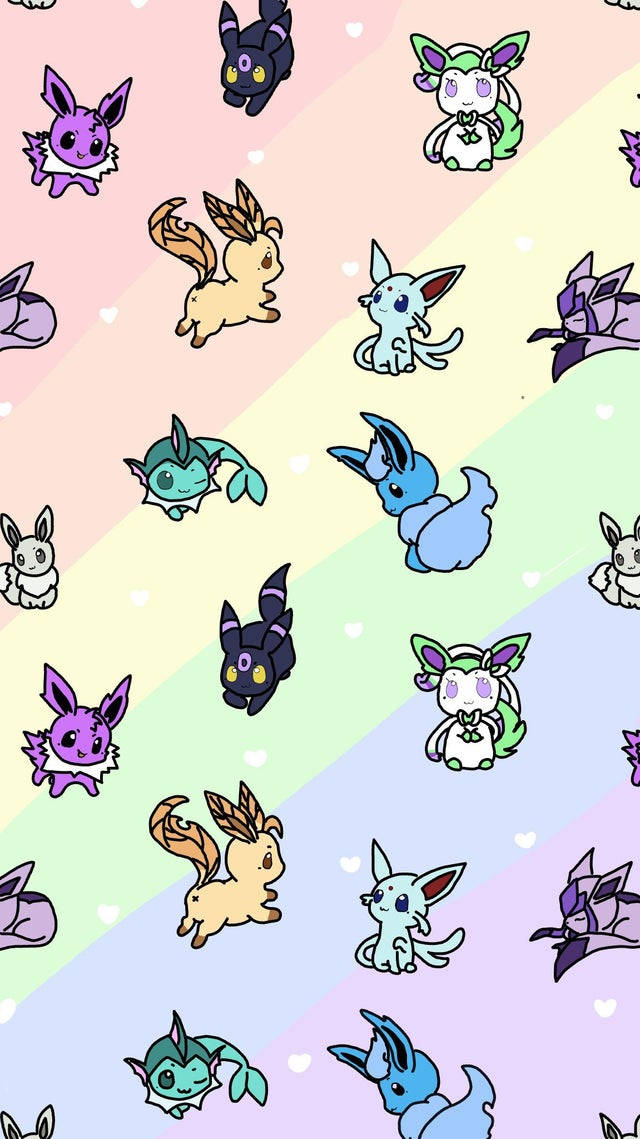 Einregenbogen Mit Verschiedenfarbigen Pokémon. Wallpaper