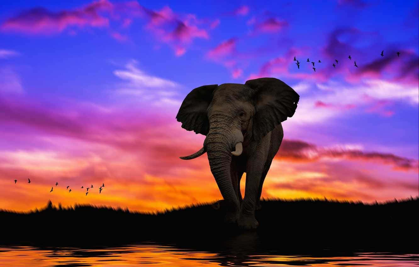 Papelde Parede De Elefante Fofo Estética Do Pôr Do Sol. Papel de Parede