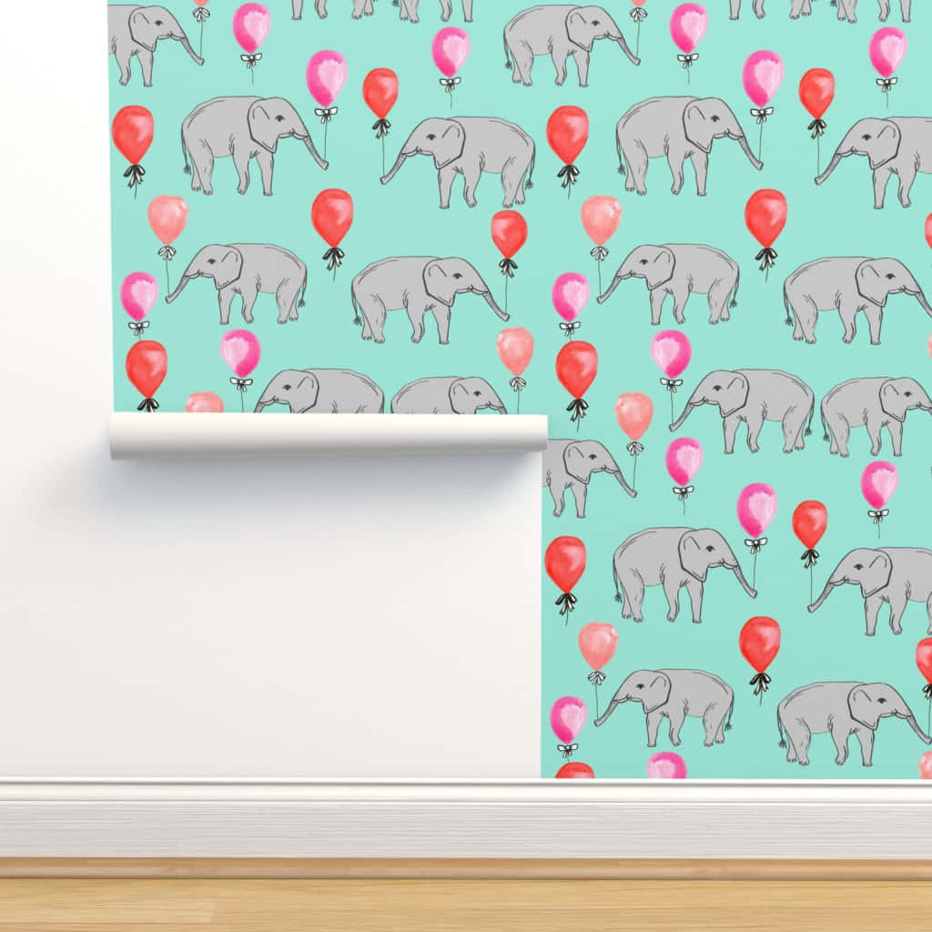 Cute Elephant Balloon Pattern Print Wallpaper