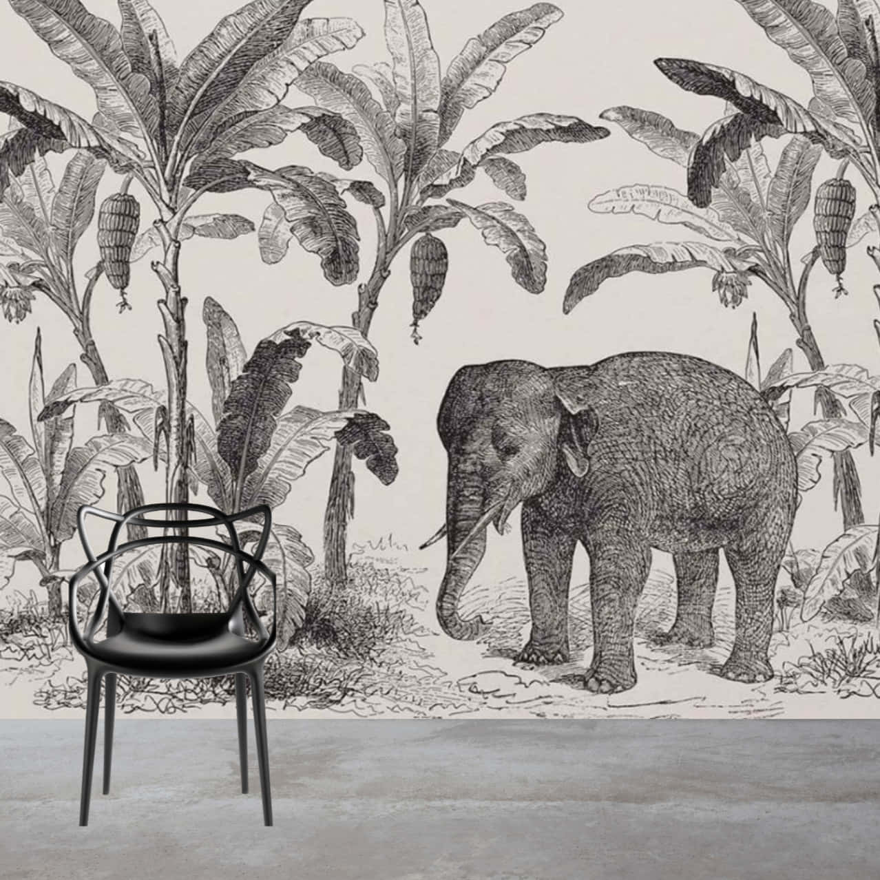 Niedlicheselefanten Bananenbäume Vintage Wandgemälde Wallpaper