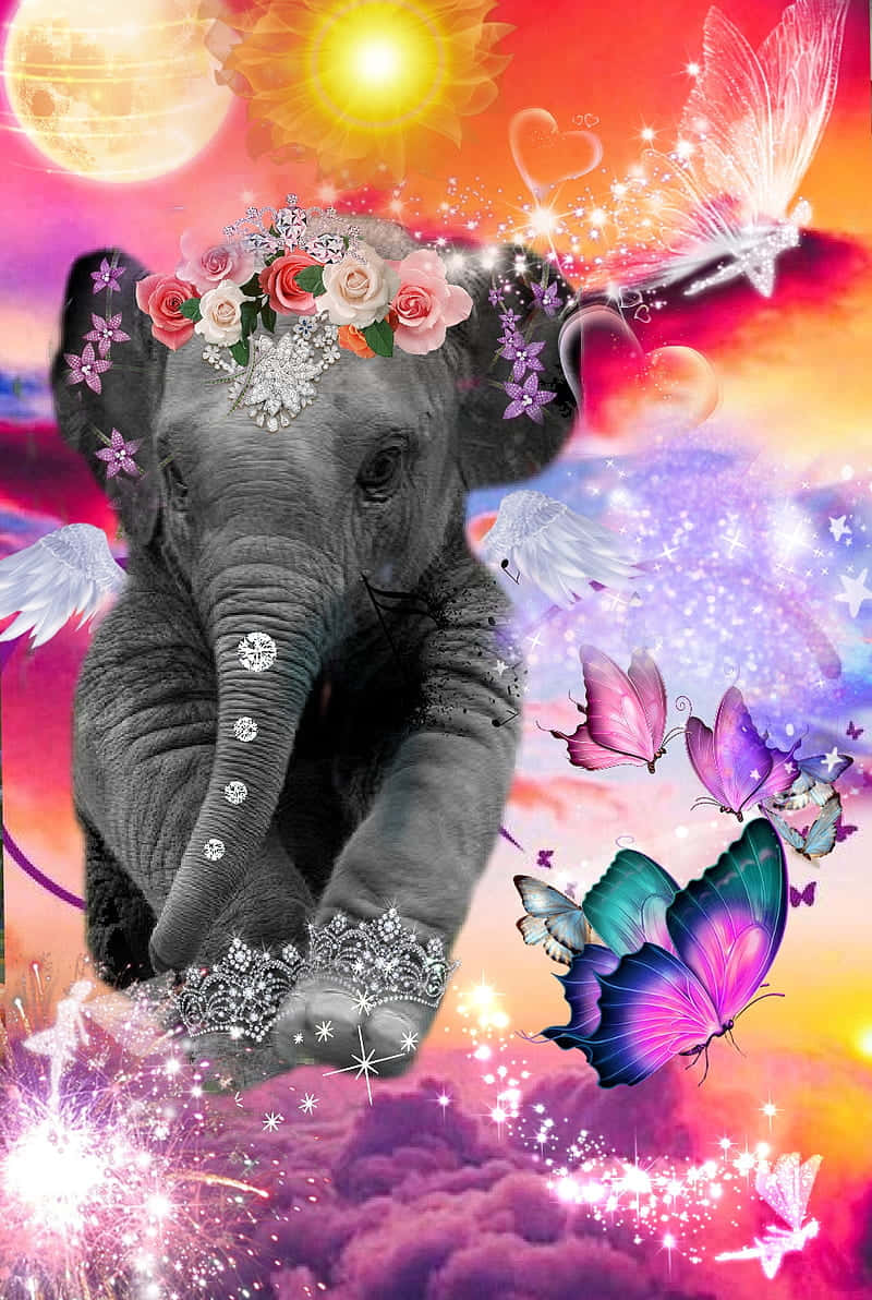Søde elefant farverige fantasi verden Wallpaper