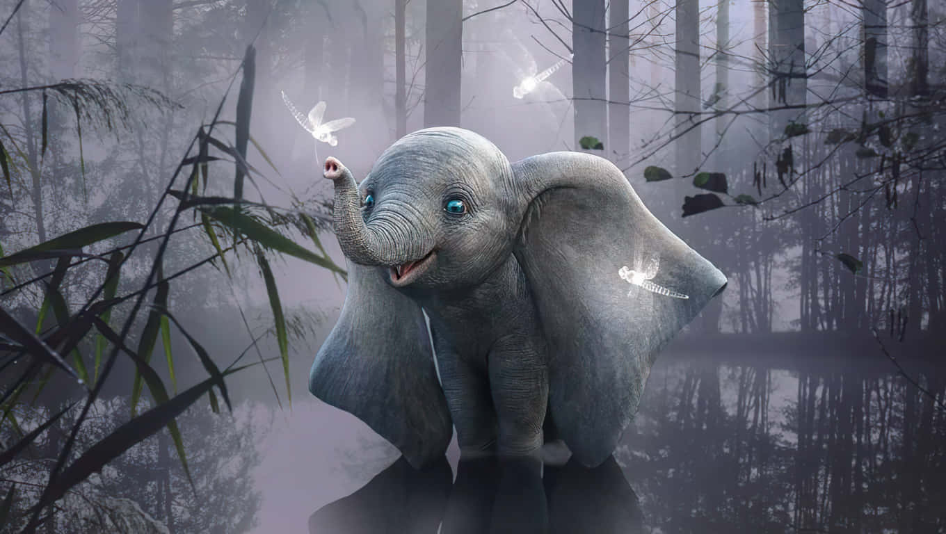 Mystical Encounter of a Cute Elephant Amidst the Magical Forest Wallpaper