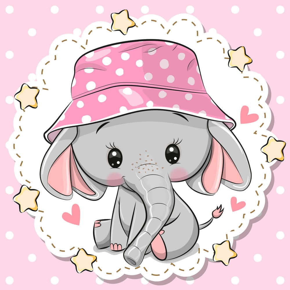Cute Elephant Pink Panama Hat Wallpaper