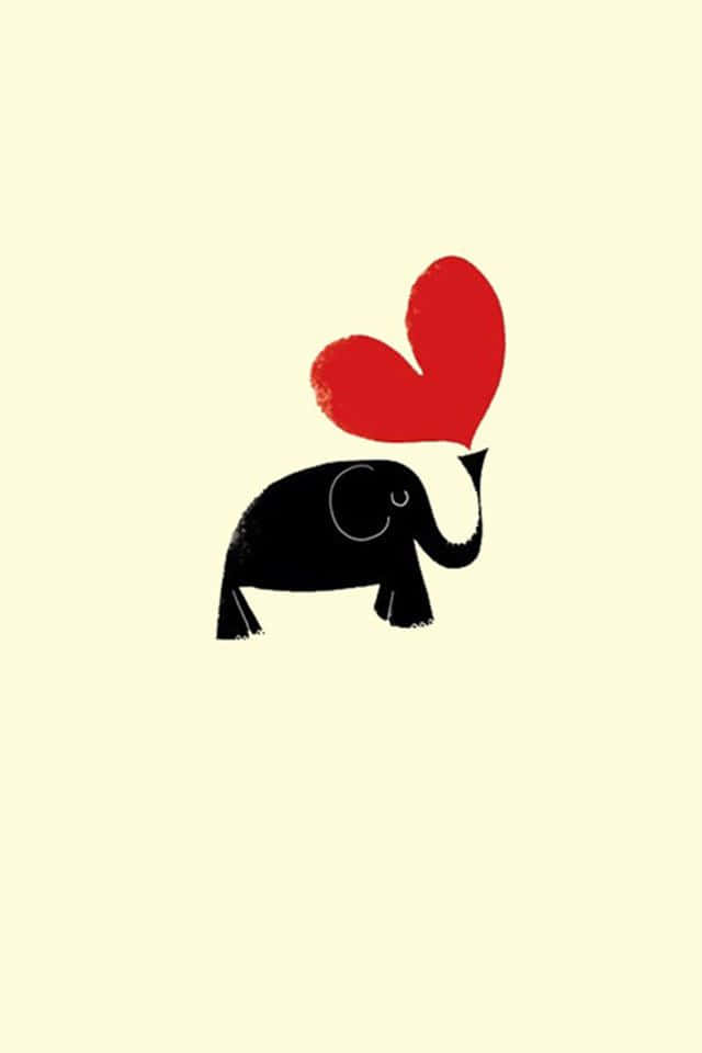 Cute Elephant Red Heart Vector Art Wallpaper
