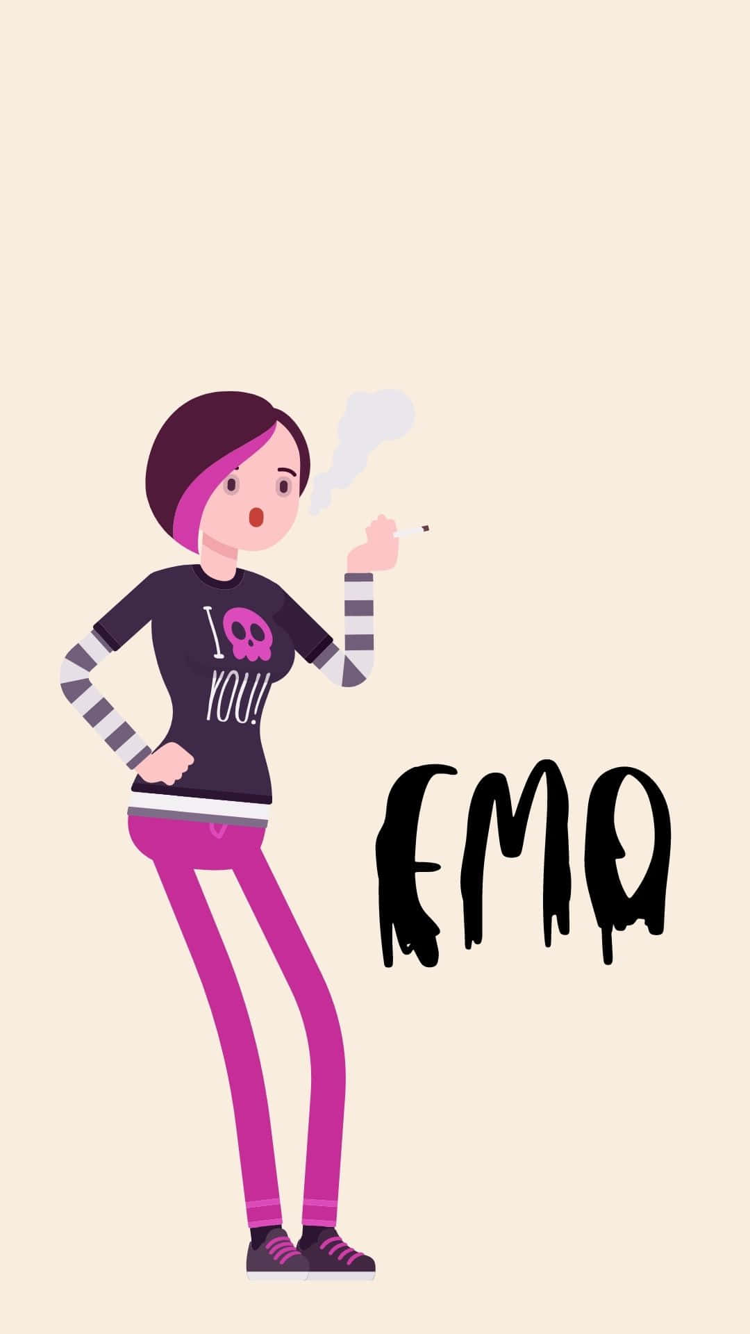 Adorable Emo Girl with Pink Highlights and Doodles Background Wallpaper