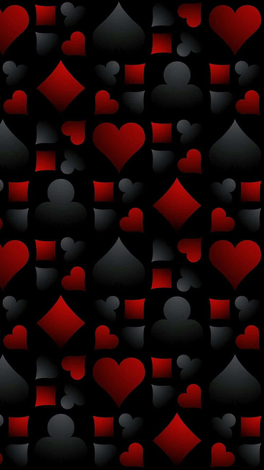 Et sort og rødt mønster med hjerter og kort Wallpaper