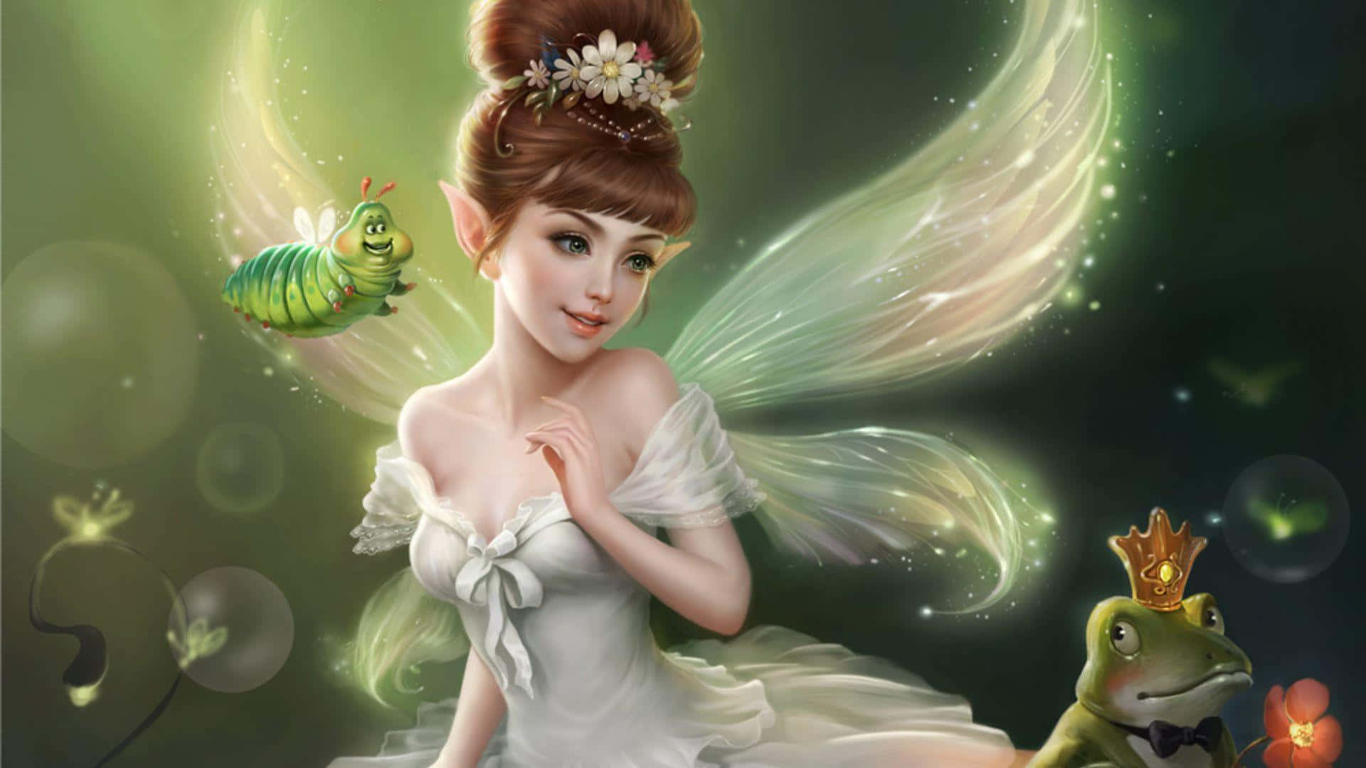 Caption: Enchanting Cute Fairy in a Magical Forest Wallpaper