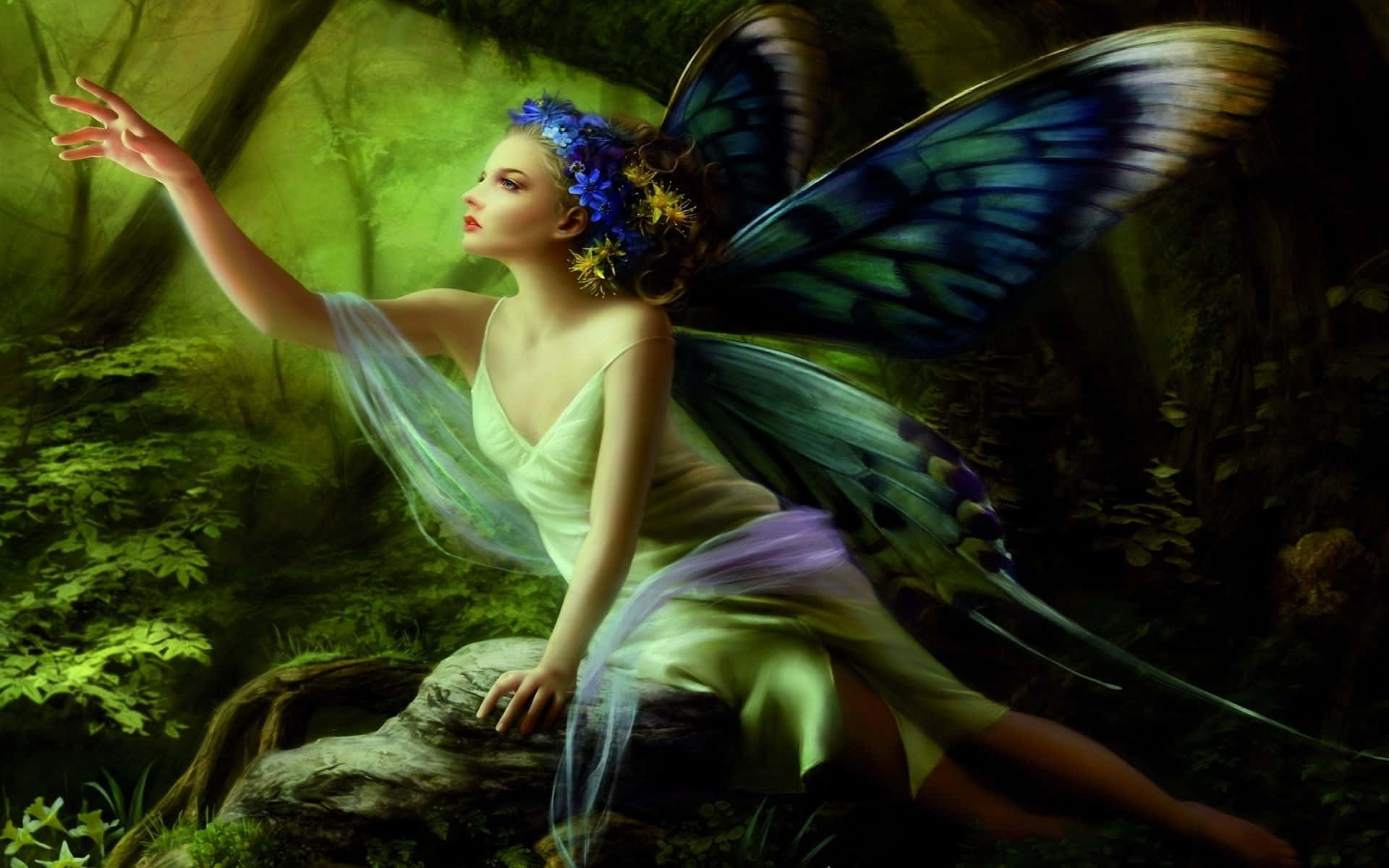 Enchanting Cute Fairy in Magical Forest Wallpaper