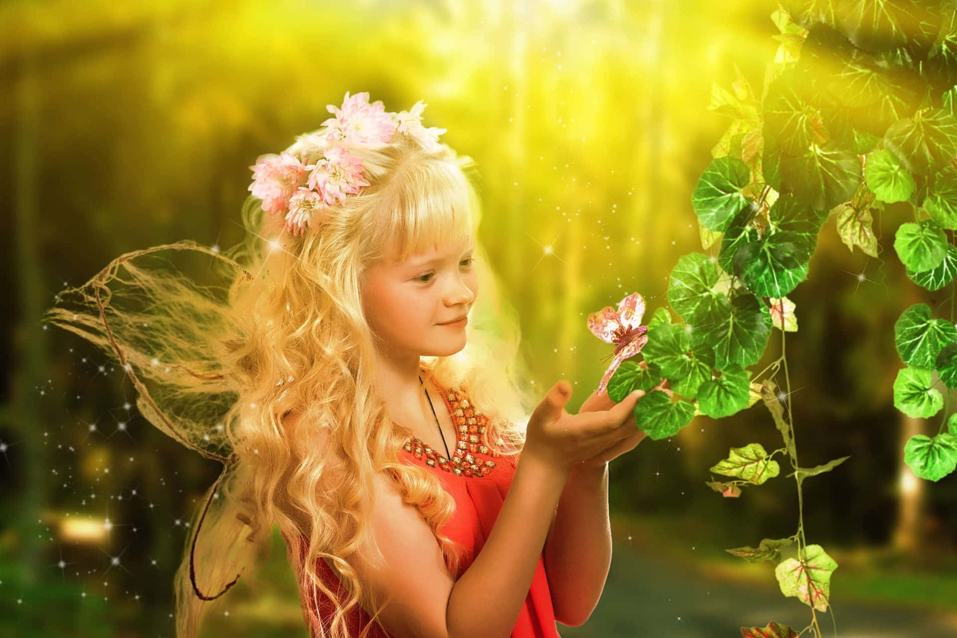 Enchanting Cute Fairy in Dreamy Forest Wallpaper