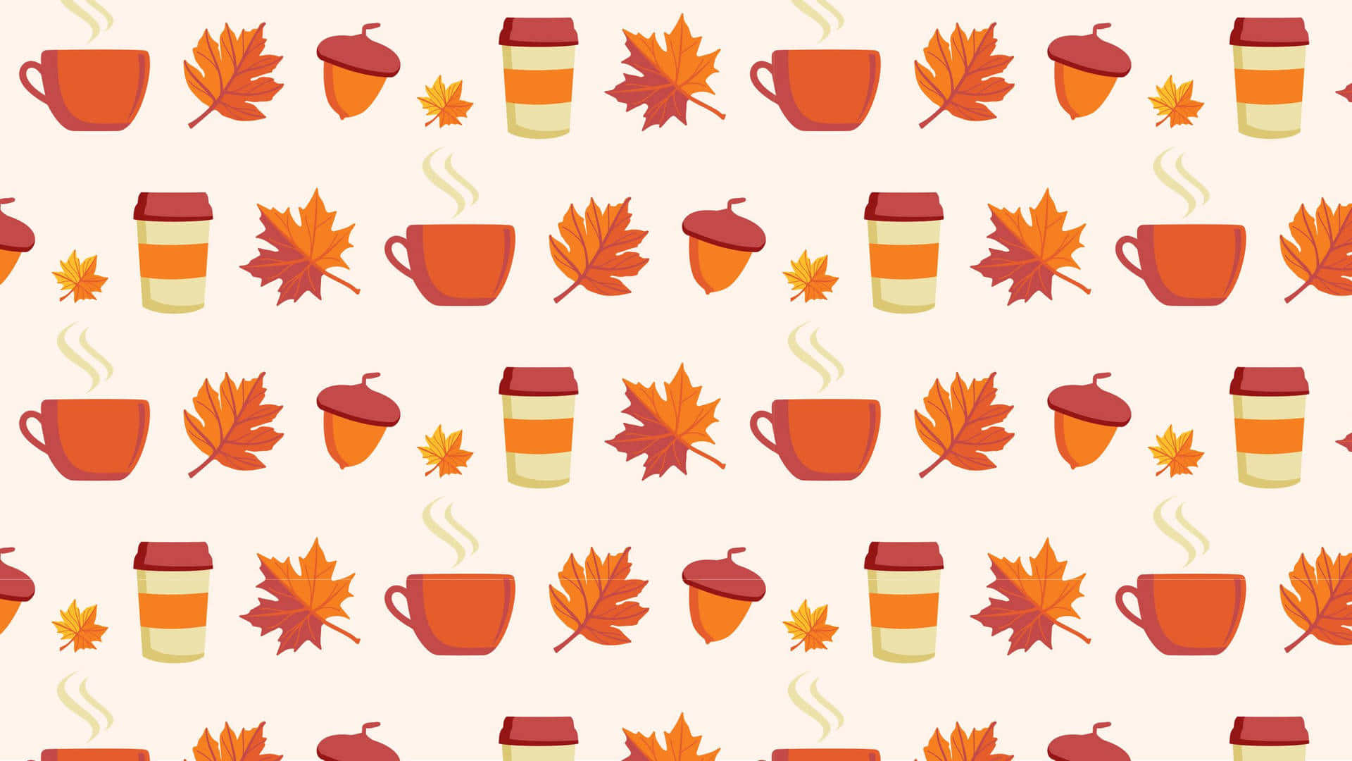Maple Leaves With Coffee Cups Cute Fall Pattern Wallpaper